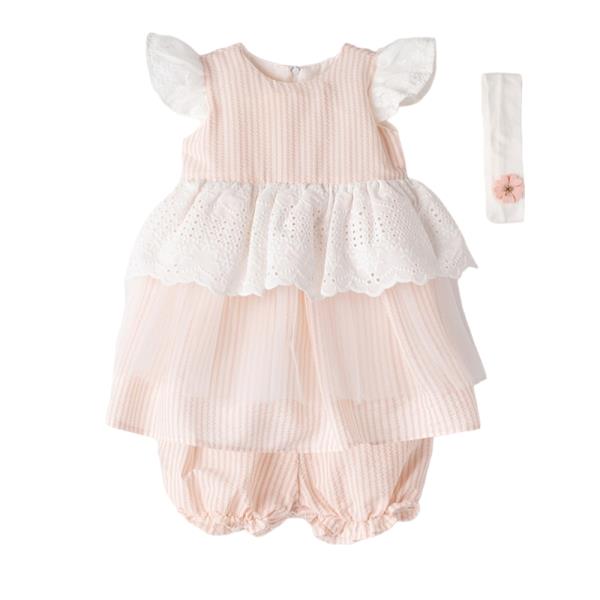 Βρεφικό Φόρεμα Εβίτα 242529 Εκρού Ροζ Κορίτσι