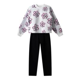 Εφηβικό Σετ-Σύνολο Nek 25726 Λευκό με λουλουδια και κολαν μαυρο Κορίτσι