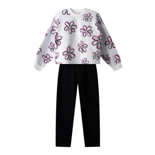 Εφηβικό Σετ-Σύνολο Nek 25726 Λευκό με λουλουδια και κολαν μαυρο Κορίτσι